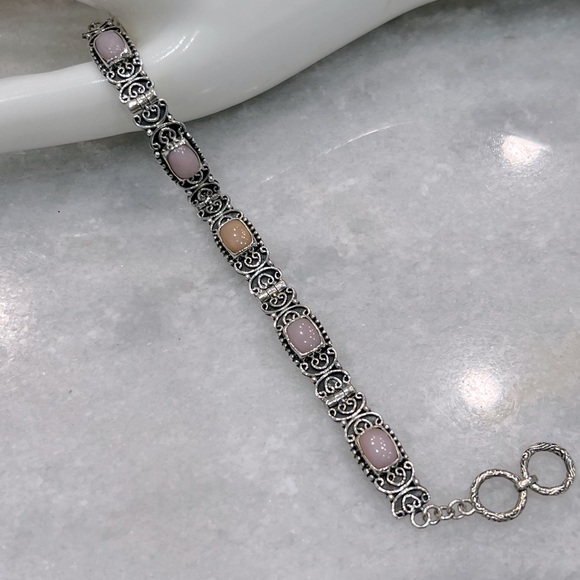 Peruvian Pink Opal Sterling Silver Toggle Clasp Bracelet - Picture 2 of 13